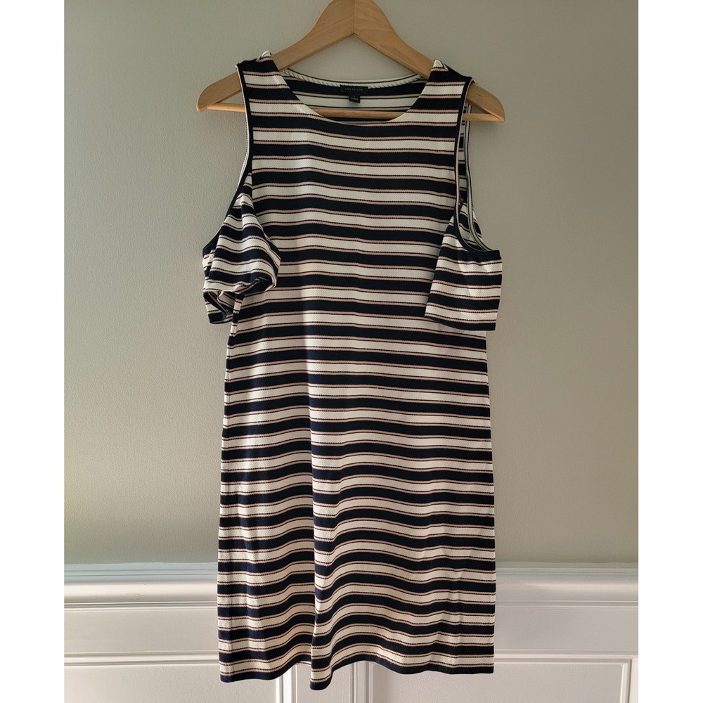 Ann Taylor Cold Shoulder Striped Shift Dress Navy Pink White Small